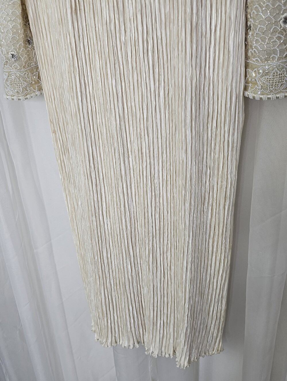 Vintage Mary McFadden Couture Beaded Gown 80s Cream Marii Pleat Stunning Rare - Picture 4 of 16